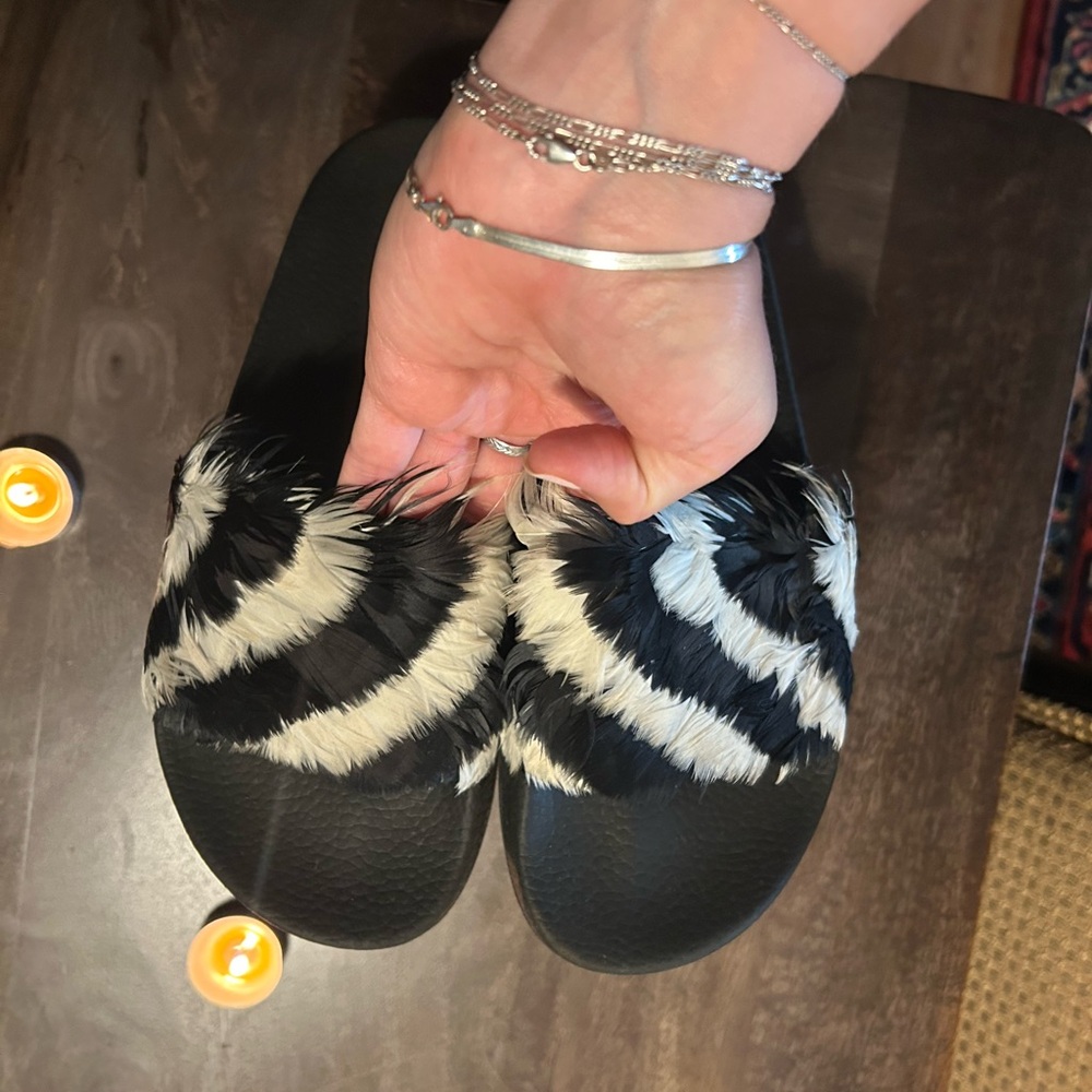 Versace Black and White Feather Slides